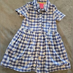Isaac Mizrahi 4T Blue and White Checkered Kids Dress with Daisy Print